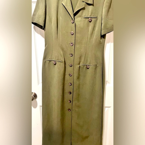 Vintage Jessica Howard Army Green Long Womens Dress Sz.8 - Picture 3 of 7
